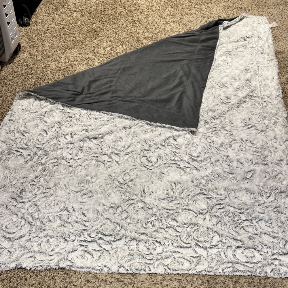 Gray and White Textured Blanket